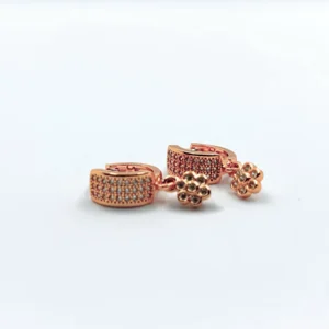 Rose Gold Floral Drop Hoop Earrings with CZ Stone Detailing for Women
