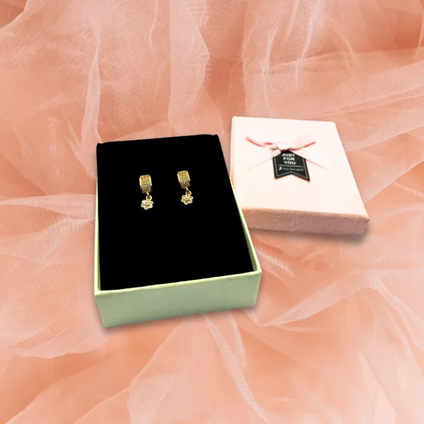 Rose Gold Floral Drop Hoop Earrings with CZ Stone Detailing for Women