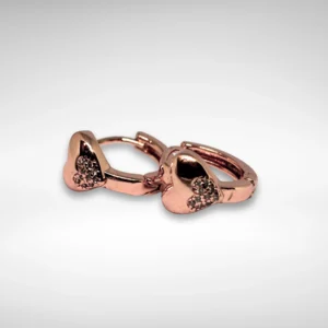 Rose Gold Heart-Shaped Hoop Earrings with Embedded Stones