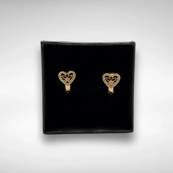 "Heart-shaped gold finish clip-on earrings with CZ stones"