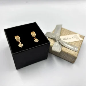 Gold plated floral drop earrings in gift box