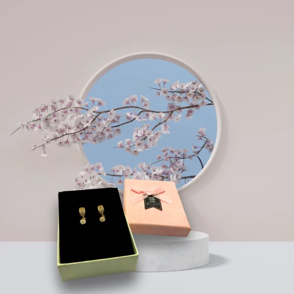 Gold plated floral drop earrings in gift box