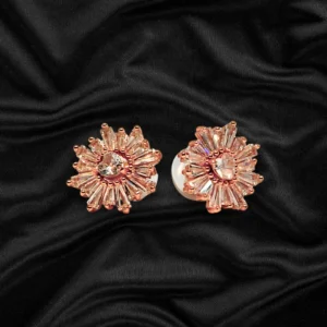 Rose gold floral stud earrings with crystal stones for women