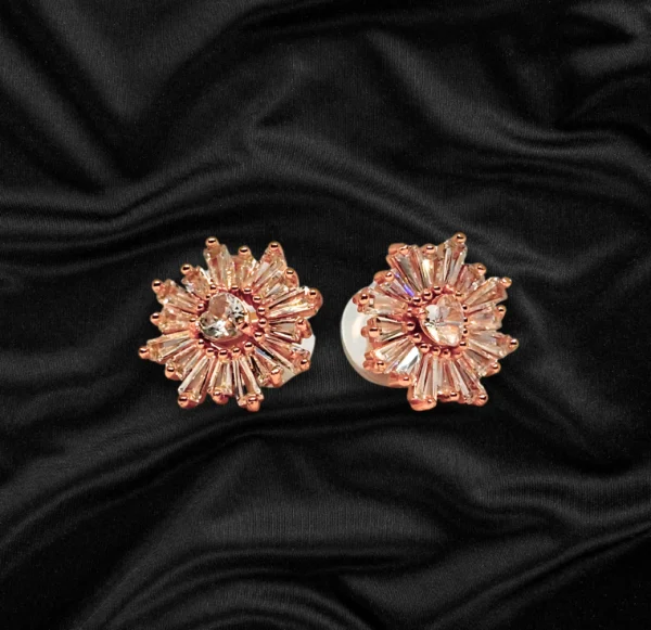 Rose gold floral stud earrings with crystal stones for women