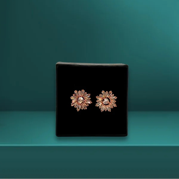Rose gold floral stud earrings with crystal stones for women