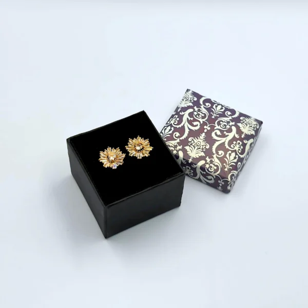 Rose gold floral stud earrings with crystal stones for women