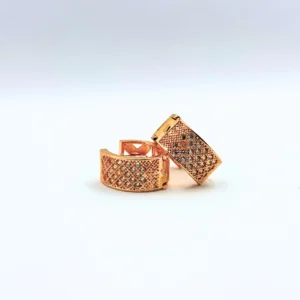 Golden stone-studded hoop earrings for women on white background