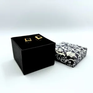 Black square stud earrings with gold frame – minimalistic fashion jewelry
