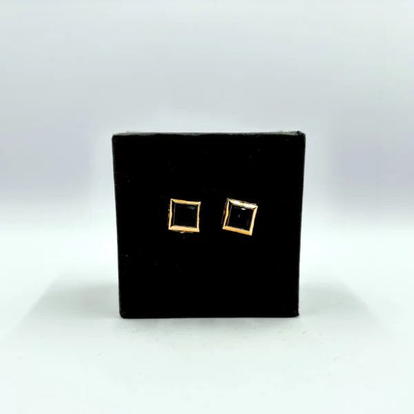 Black square stud earrings with gold frame – minimalistic fashion jewelry