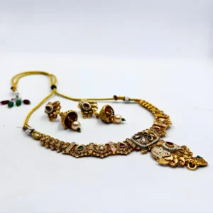 Antique Gold Plated Kundan Choker Set | Traditional Enamel - Aureza