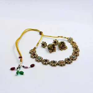Gold Plated Navratan Style Choker Set | Traditional Rangoli - Aureza