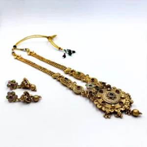 Antique Gold Plated Meenakari Necklace Set | Maharani Enamel - Aureza